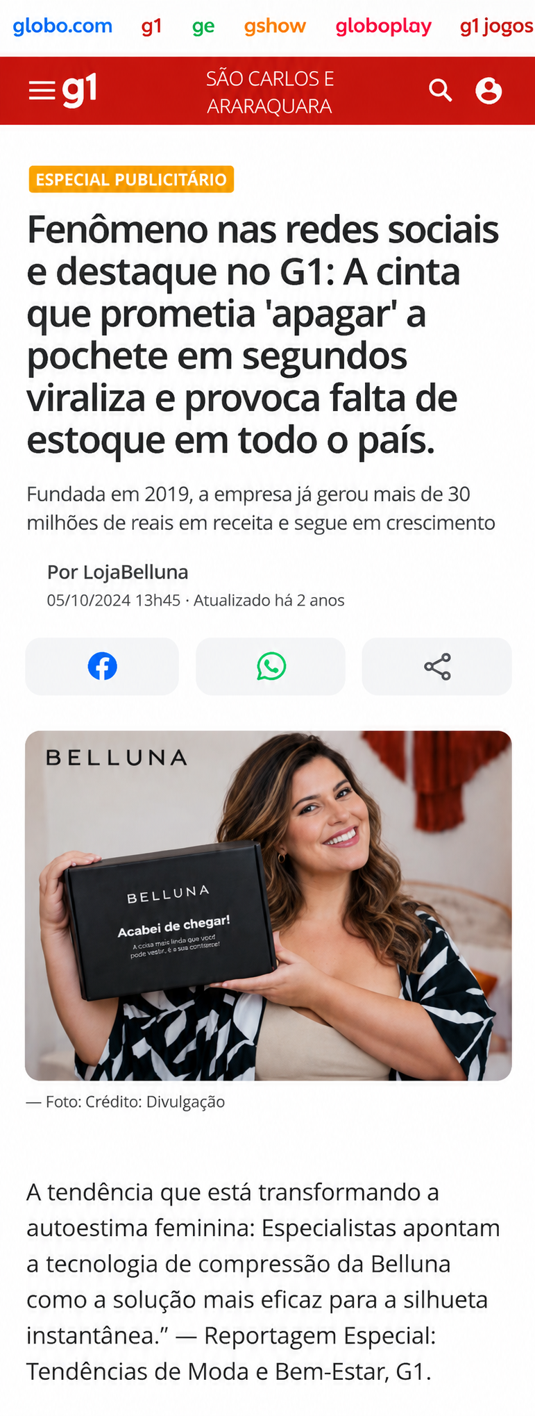 Matéria publicitária da LojaBelluna no G1